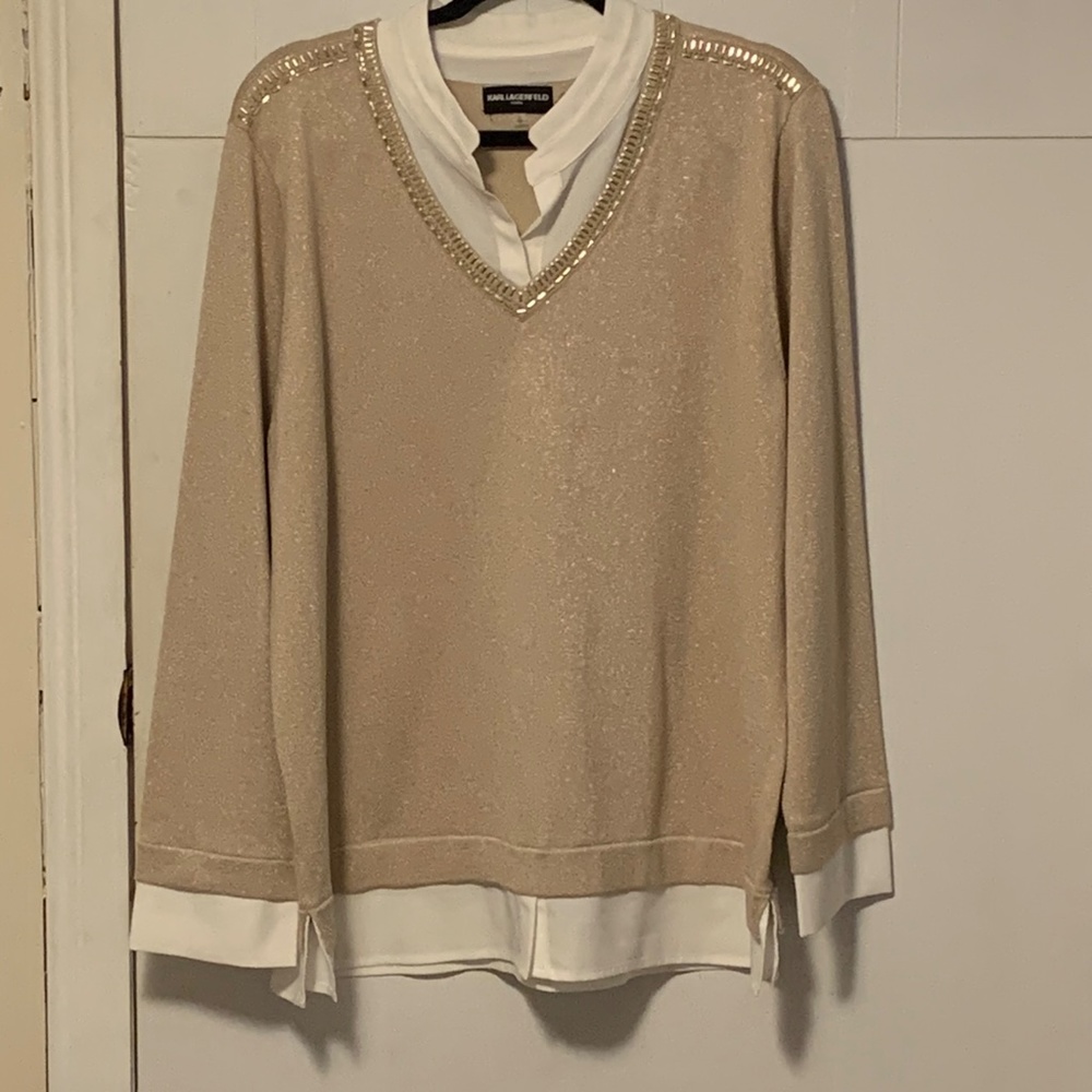 Karl Lagerfeld Metallic Gold sweater, size X-LARGE